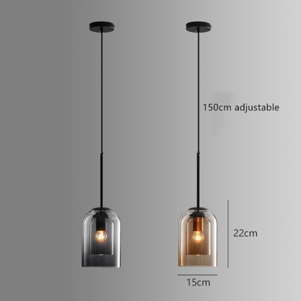 Hanglamp Dubbel Rookglas Ronde Buis Koper Afwerking Moderne Eetkamerlamp Eettafel Woonkamer Verlichting Design | Sulvida