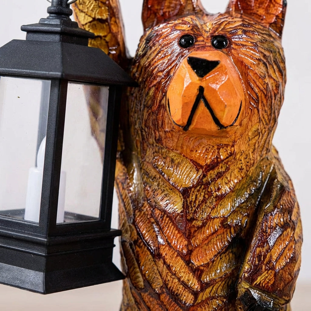 Statue décorative d’ours avec lanterne solaire pour jardin, terrasse et allée de jardin, décoration extérieure, sculpture de jardin - Sulvida