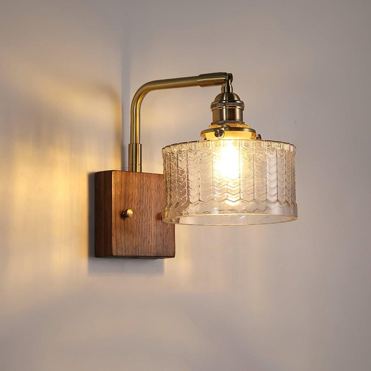 Groene Wandlamp met Houten Basis en Glazen Kap Artistiek Schubbenmotief Woonkamer Slaapkamer Hal E26 E27 40W | Sulvida