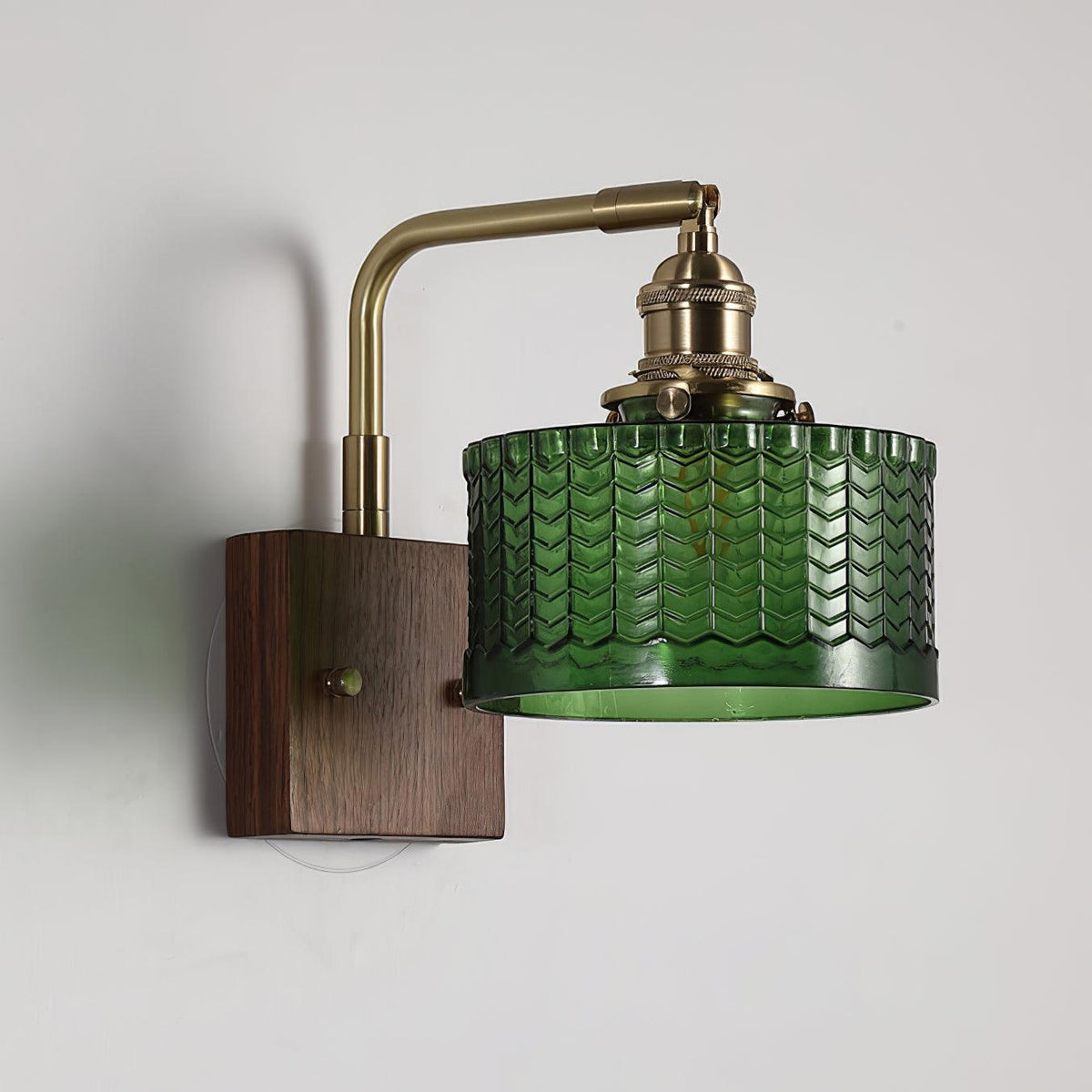 Groene Wandlamp met Houten Basis en Glazen Kap Artistiek Schubbenmotief Woonkamer Slaapkamer Hal E26 E27 40W | Sulvida