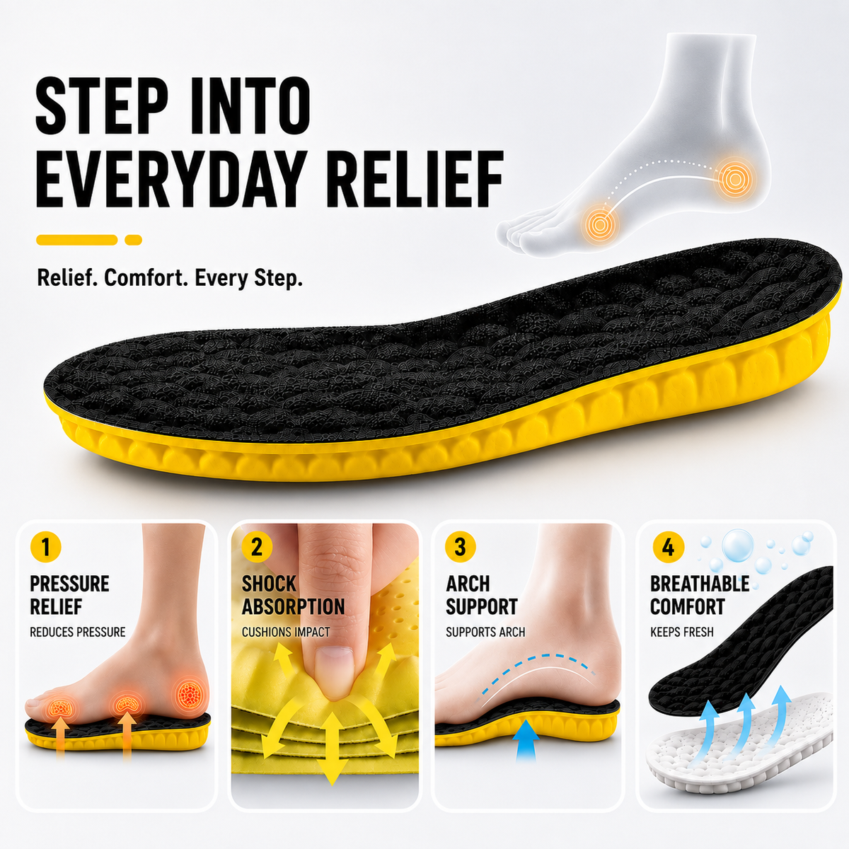 Sportinlegzolen 4D Contoured met Schokabsorptie Multi-Zone voor Actieve Voeten Optimaal Comfort Dagelijks | Sulvida