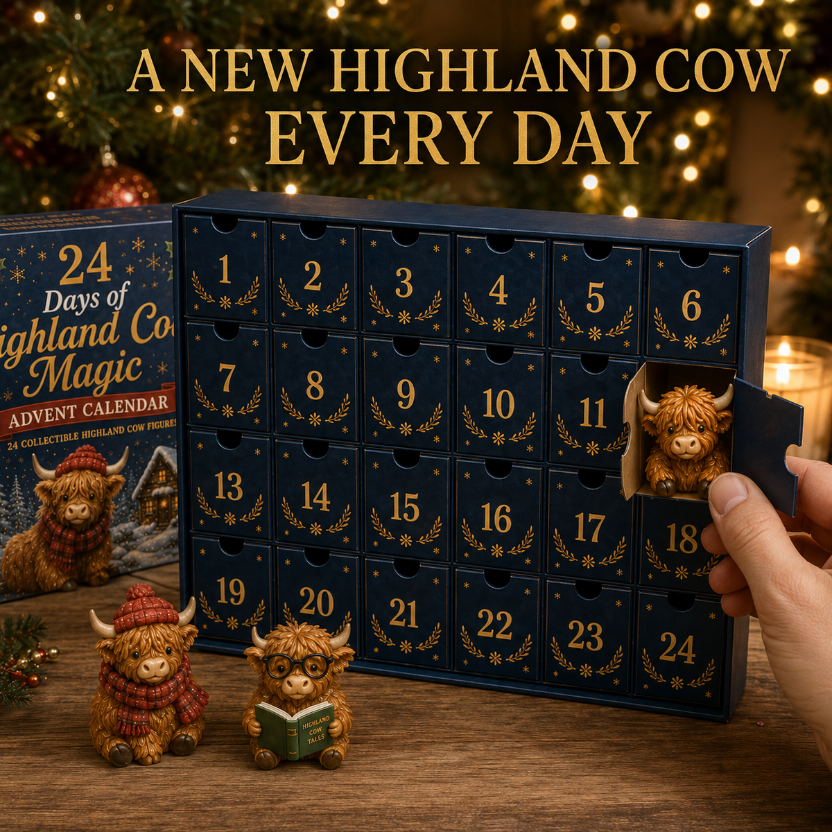 Adventskalender Highland Koe 24 Dagen Kerst Verzamelfiguren Countdown Decoratie Cadeau Dierenliefhebbers | Sulvida
