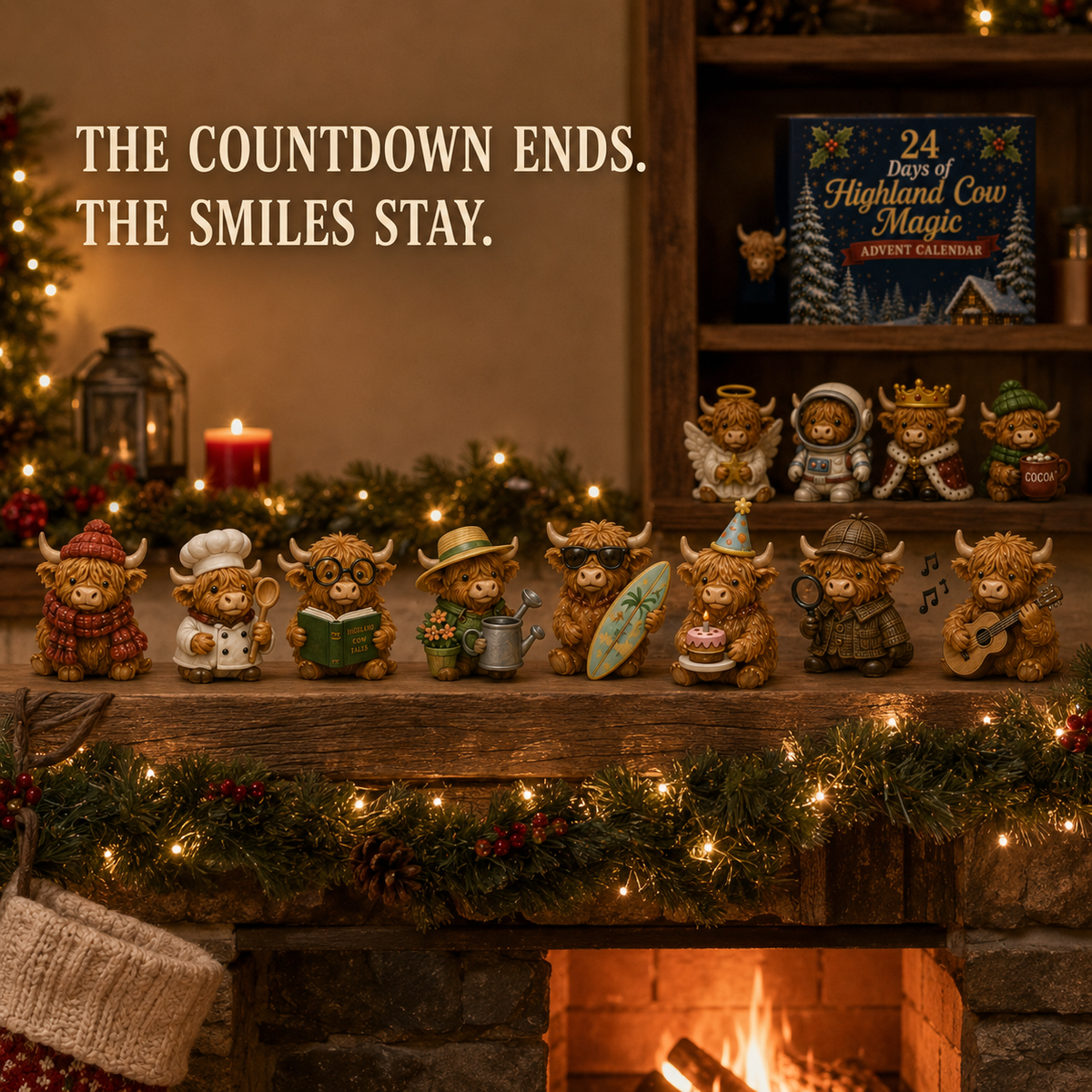 Adventskalender Highland Koe 24 Dagen Kerst Verzamelfiguren Countdown Decoratie Cadeau Dierenliefhebbers | Sulvida