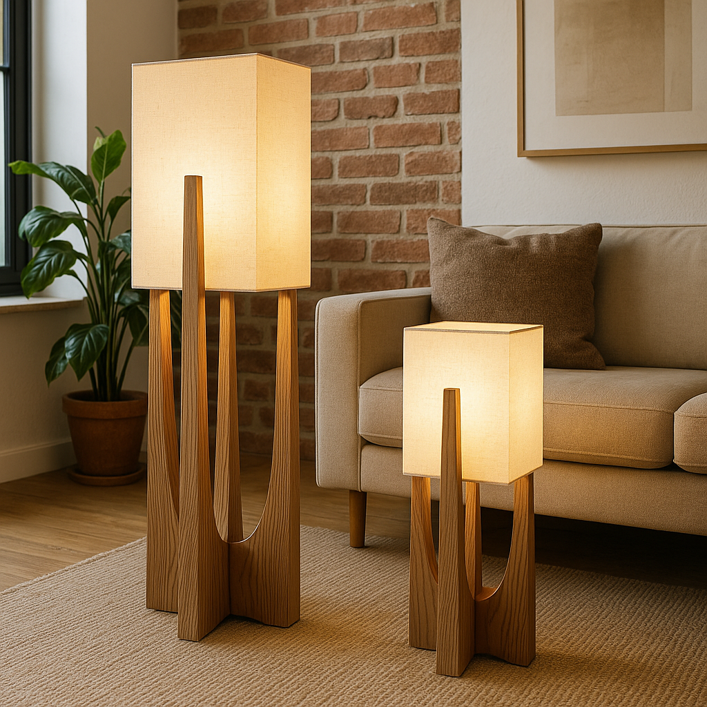 Lampadaire japonais au design wabi-sabi, fait main en tissu et en bois, lumière d’ambiance chaleureuse pour le salon et la chambre | Sulvida
