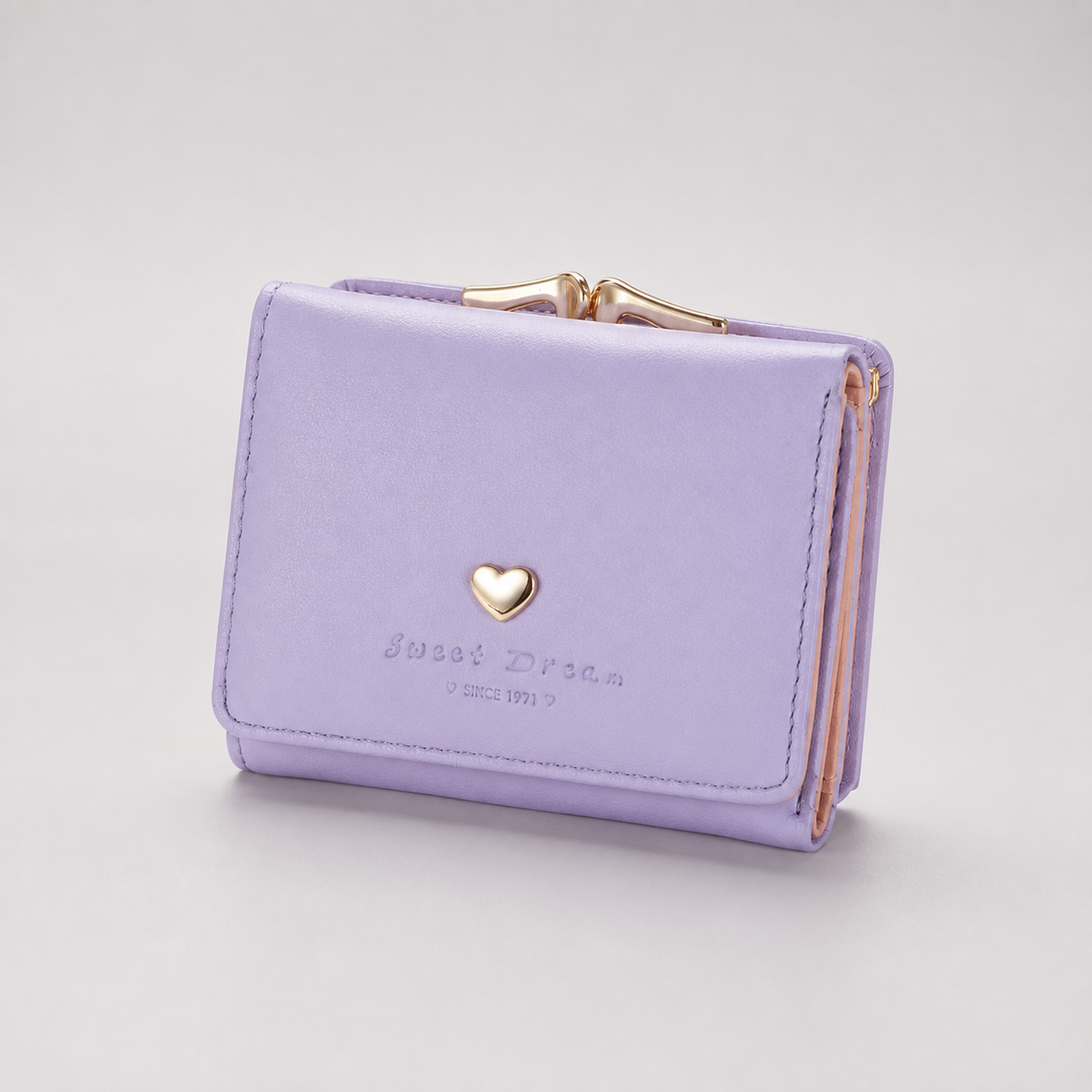 Portefeuille compact pliant avec compartiment à pièces et détail en forme de cœur - Portefeuille pratique pour femme - Design élégant | Sulvida