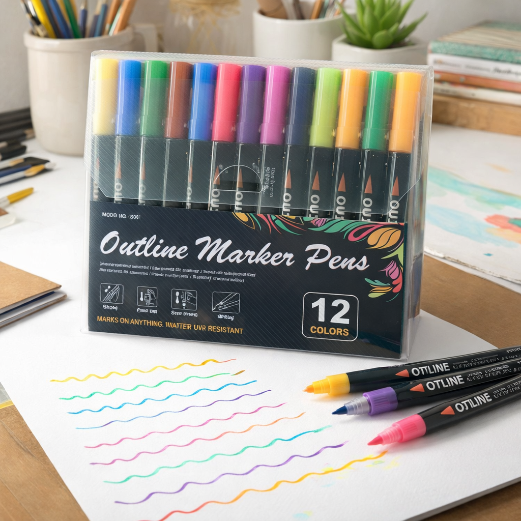 Set de feutres métallisés – 12 couleurs, feutres pailletés pour loisirs créatifs, scrapbooking, cartes, dessin et DIY | Sulvida