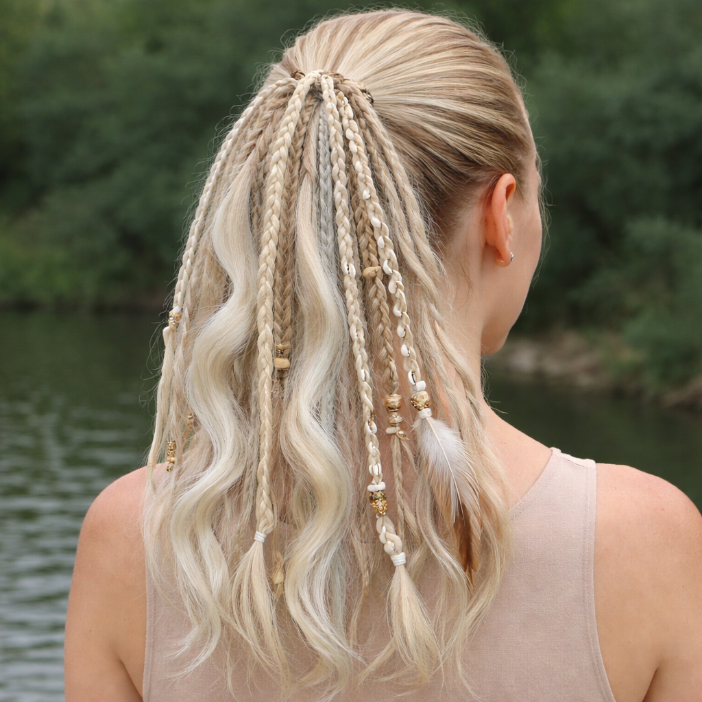 Dreadlock-Ponytail met Kralen Shells Boho Haarstyling Festival Accessoire Hippie Haar Extensie Ibiza Look | Sulvida