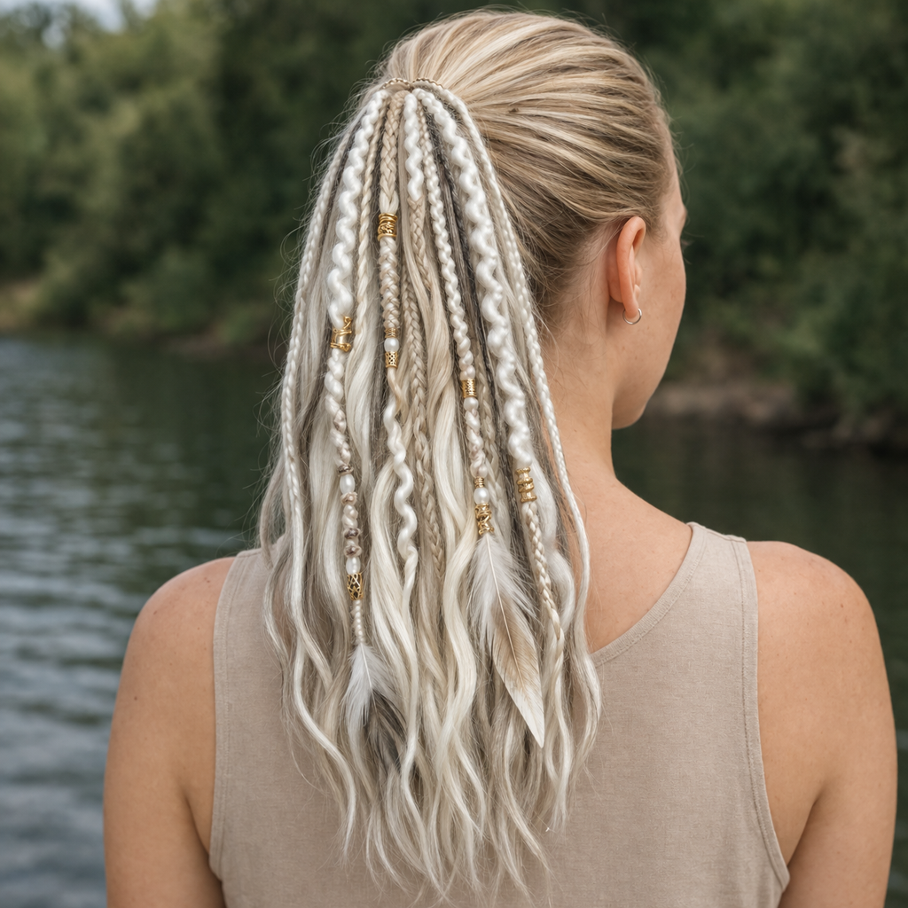 Dreadlock-Ponytail met Kralen Shells Boho Haarstyling Festival Accessoire Hippie Haar Extensie Ibiza Look | Sulvida
