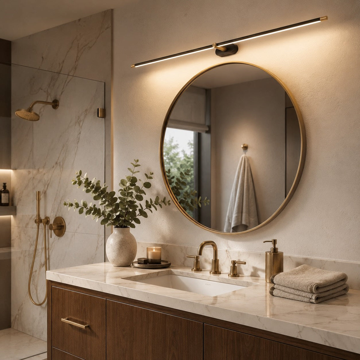 Applique murale LED linéaire de 68-127 cm, noir mat, blanc, doré ou nickel, à intensité variable, blanc chaud, froid ou neutre, moderne, pour salle de bain et miroir | Sulvida