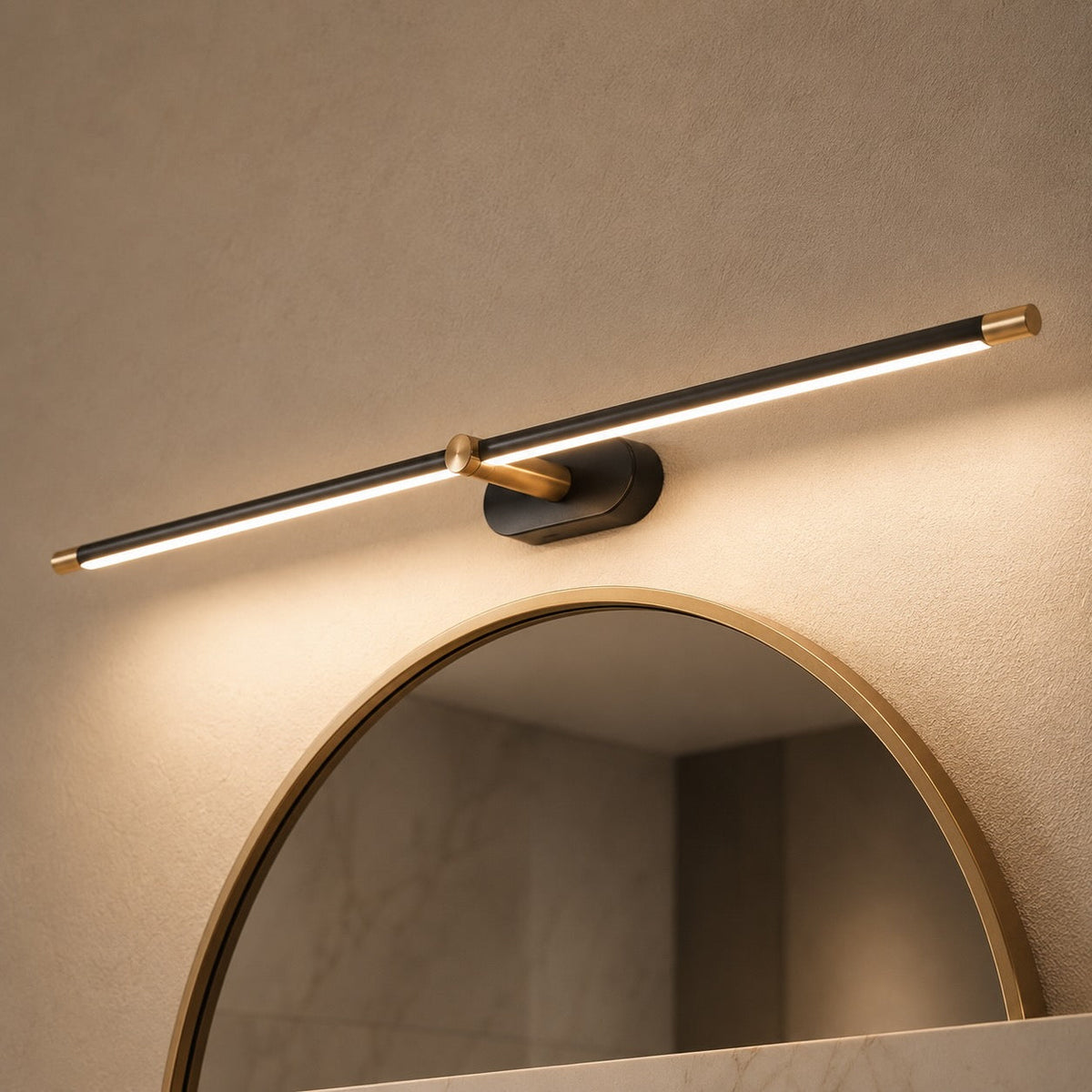 Applique murale LED linéaire de 68-127 cm, noir mat, blanc, doré ou nickel, à intensité variable, blanc chaud, froid ou neutre, moderne, pour salle de bain et miroir | Sulvida