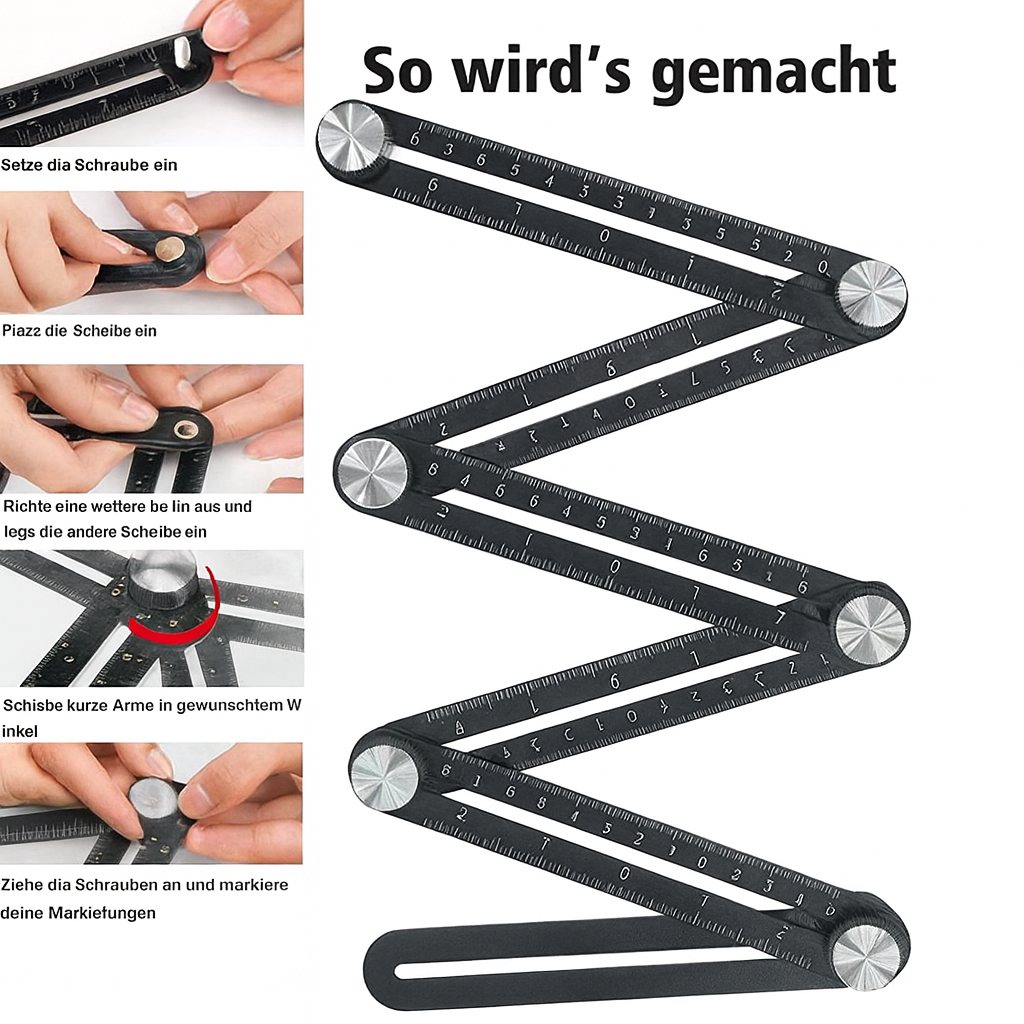 Outil universel de mesure d’angles à 12 branches, instrument de mesure flexible pour carrelage, bois, sols stratifiés et travaux manuels | Sulvida