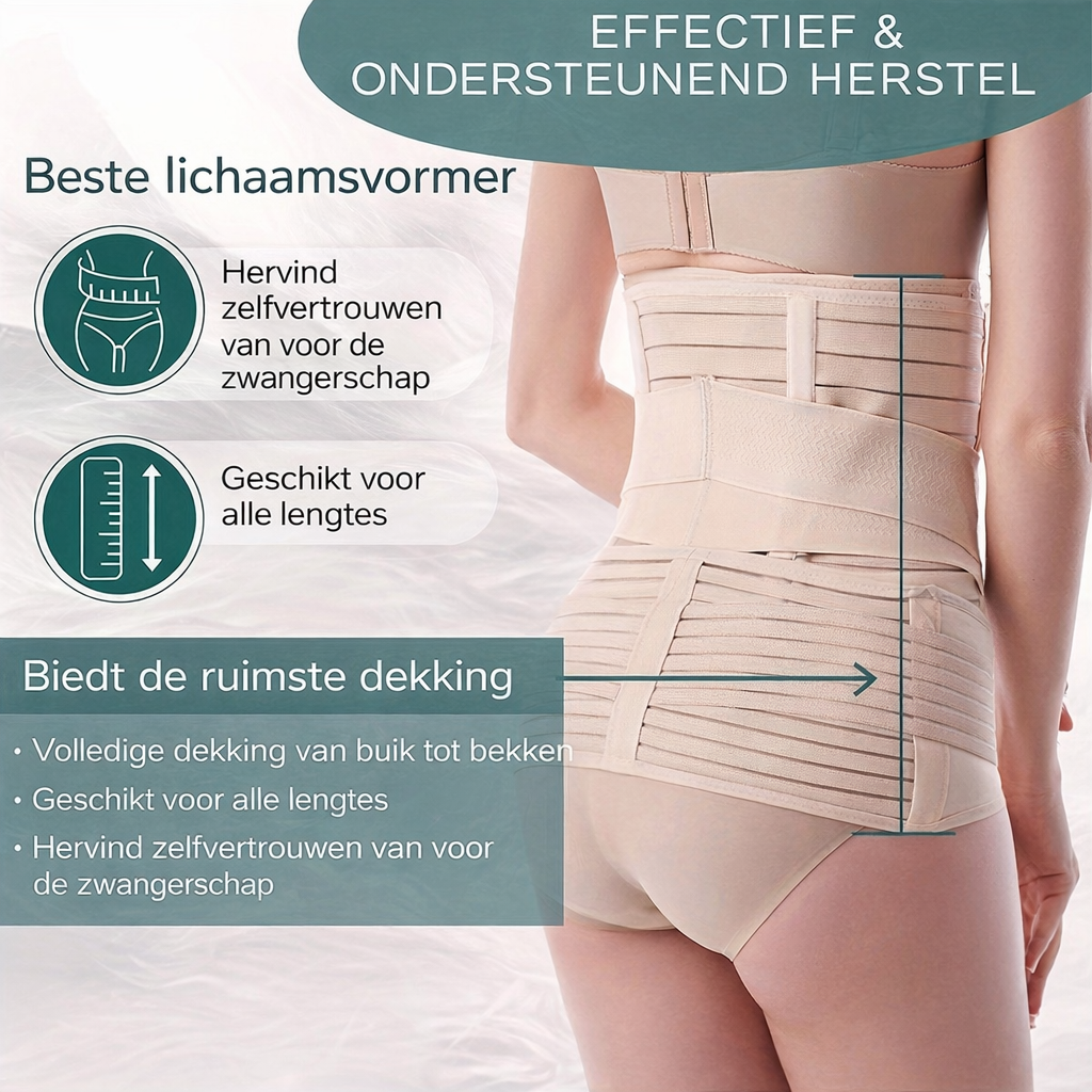 3-in-1 Postpartum Buikband voor Herstelondersteuning na Bevalling – Verstelbare Compressieband voor Buik Taille Bekken – Ademend Herstelverband na Natuurlijke Bevalling en Keizersnede | Sulvida
