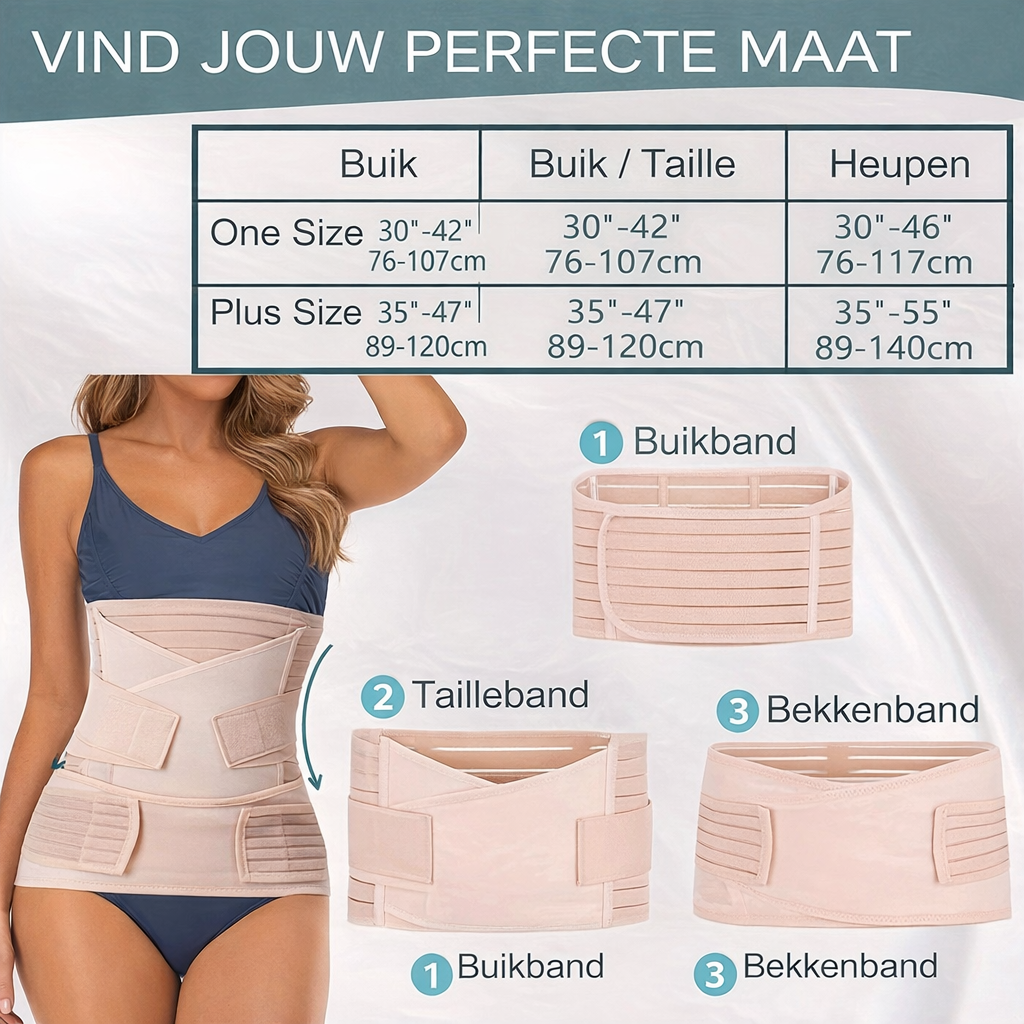 3-in-1 Postpartum Buikband voor Herstelondersteuning na Bevalling – Verstelbare Compressieband voor Buik Taille Bekken – Ademend Herstelverband na Natuurlijke Bevalling en Keizersnede | Sulvida