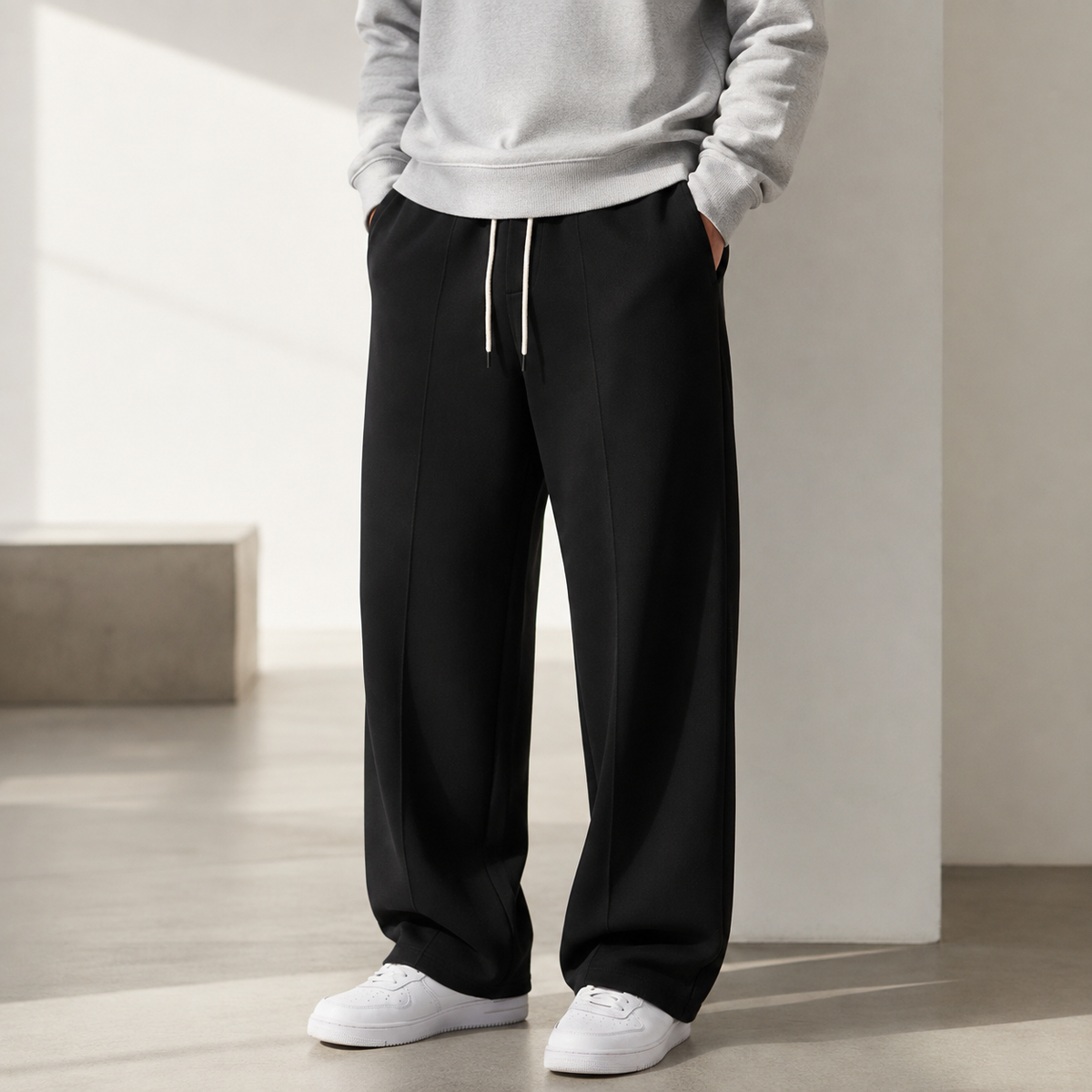 Losse Joggingbroek Full-Length Herensportbroek Rechte Pasvorm Elastische Taille Ademend Comfortabel Casual | Sulvida
