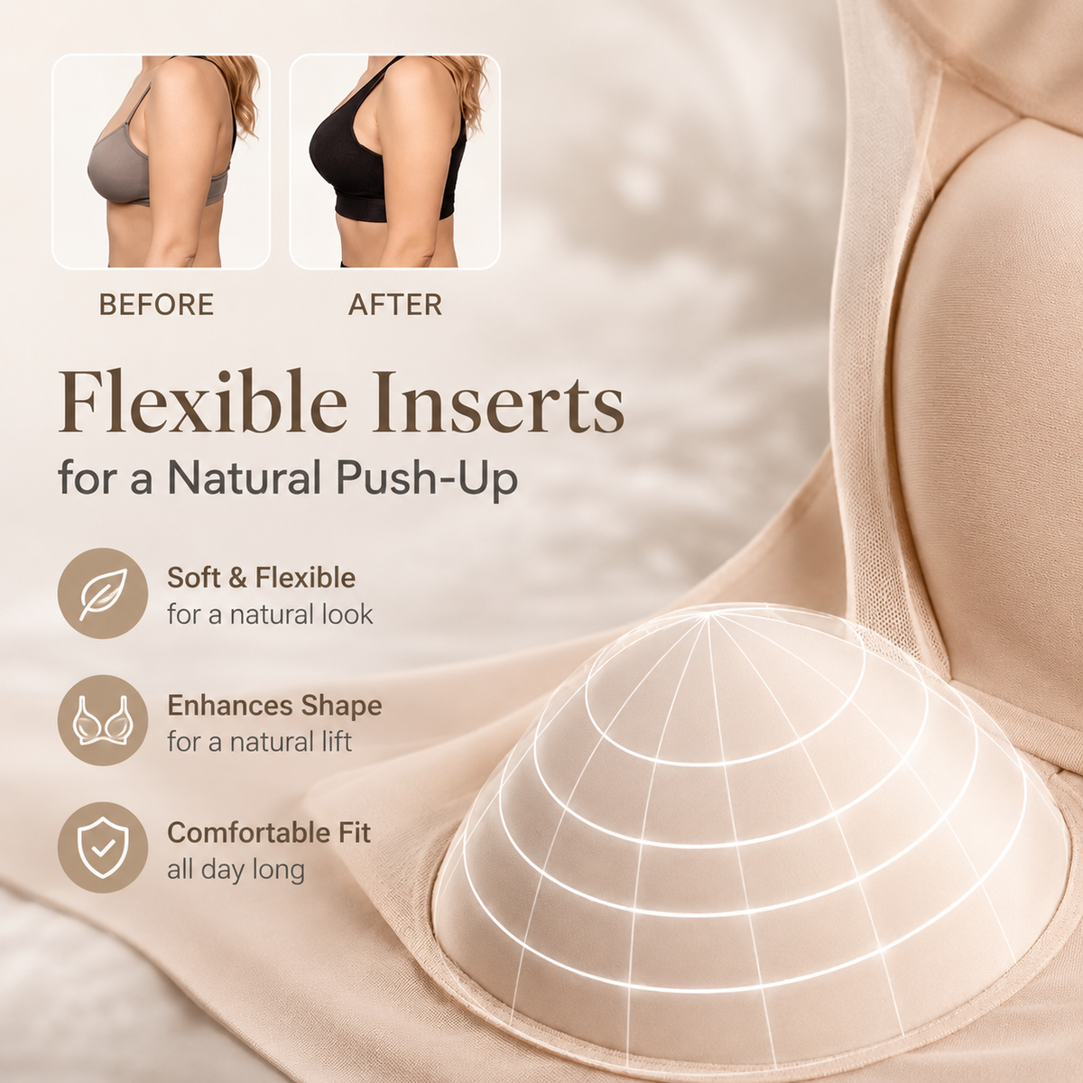Draadloze BH Naadloos Comfort Beugelloos Ondersteuning Dames Zachte Pasvorm Push-Up Daily Wear Lingerie | Sulvida