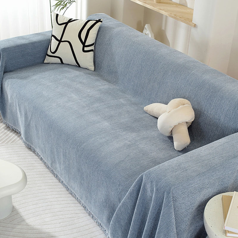 Chenille Plaid Visgraatmotief Franjes Woonkamer Bankovertrek Beschermer Luxe Deken Wit Grijs Decoratief | Sulvida