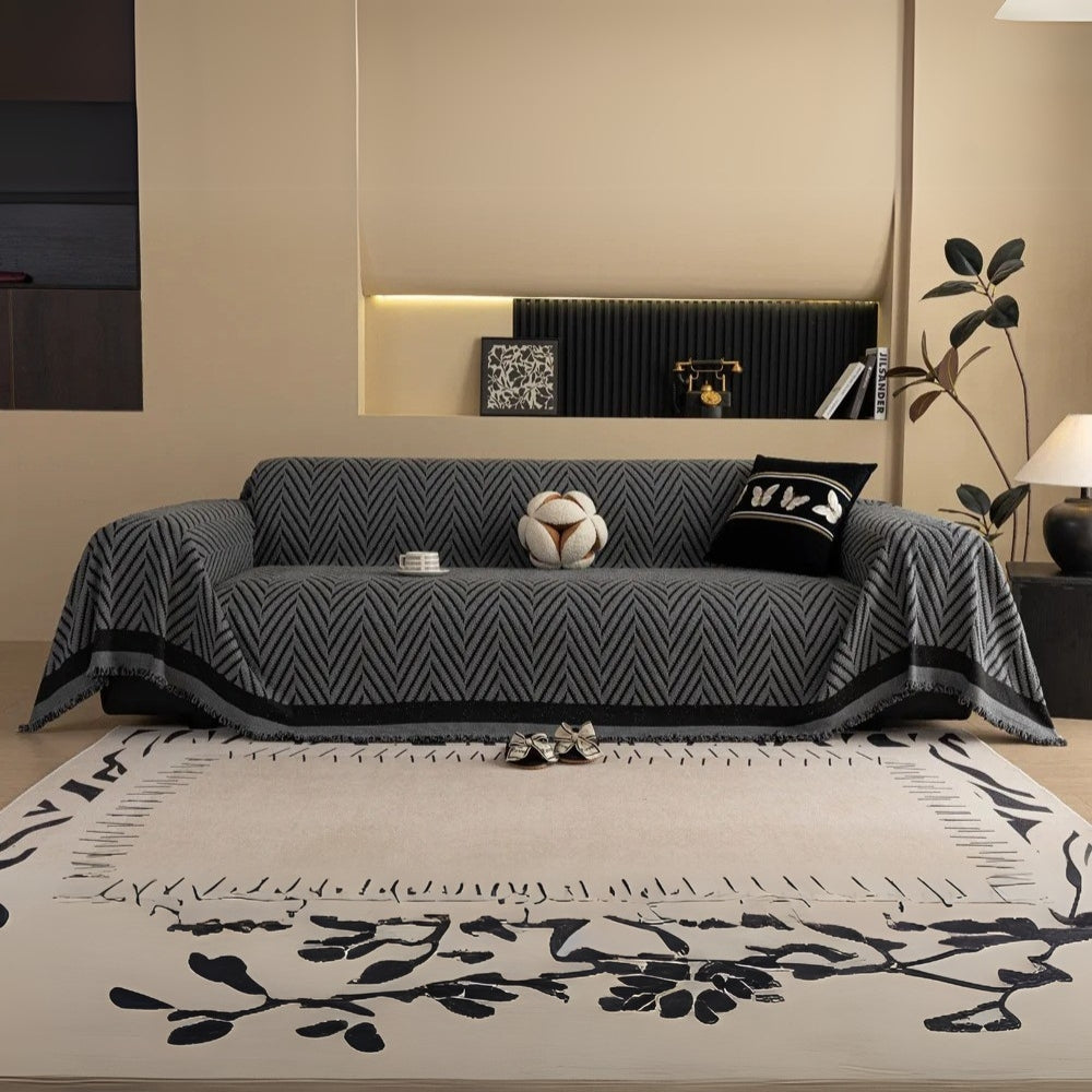 Chevron bankkleed met franjes terracotta ivoor antraciet jacquard geweven bankdeken decoratieve plaid woonkamer | Sulvida