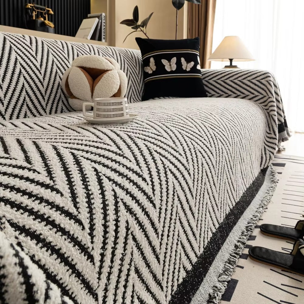 Chevron bankkleed met franjes terracotta ivoor antraciet jacquard geweven bankdeken decoratieve plaid woonkamer | Sulvida