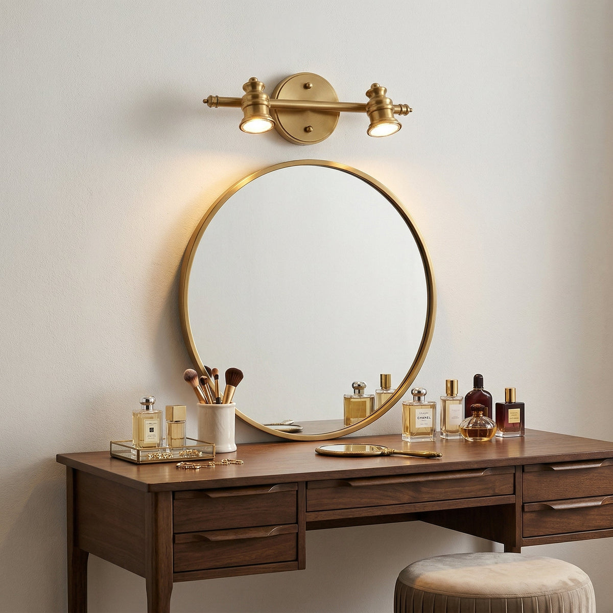Messing Wandlamp met Verstelbare Spots Brons Vintage Spotverlichting Hal Woonkamer Eetkamer Zwenkbaar | Sulvida