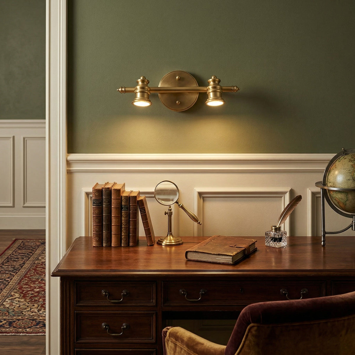 Messing Wandlamp met Verstelbare Spots Brons Vintage Spotverlichting Hal Woonkamer Eetkamer Zwenkbaar | Sulvida