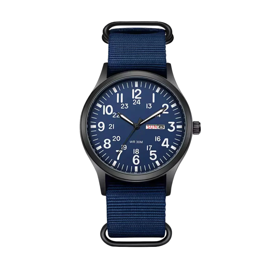 Montre pour homme avec bracelet en tissu et affichage du jour et de la date | Montre-bracelet au design classique pour un usage quotidien | Sulvida