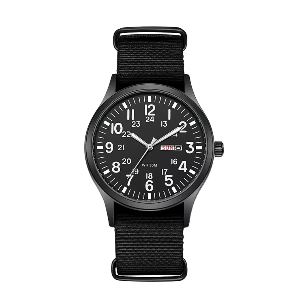 Montre pour homme avec bracelet en tissu et affichage du jour et de la date | Montre-bracelet au design classique pour un usage quotidien | Sulvida
