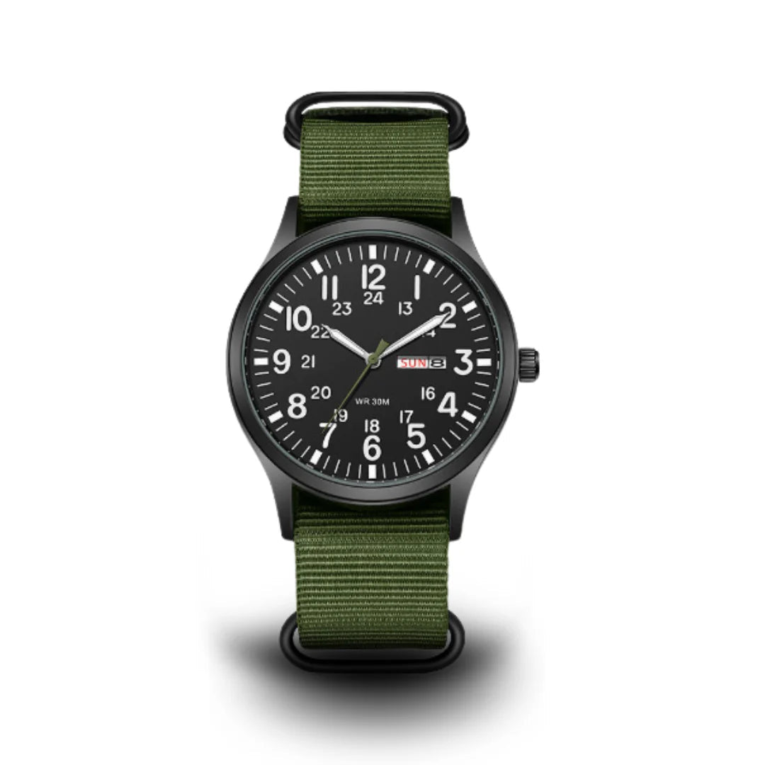 Montre pour homme avec bracelet en tissu et affichage du jour et de la date | Montre-bracelet au design classique pour un usage quotidien | Sulvida