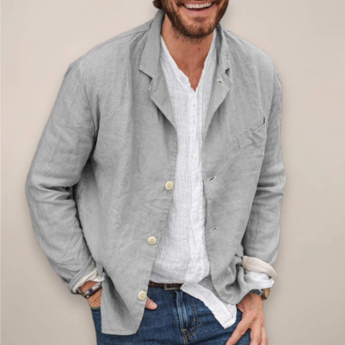 Linnen Heren Colbert met Knoopsluiting Reverskraag Lichtgewicht Zomer Blazer Smart Casual Zakelijk Jasje | Sulvida