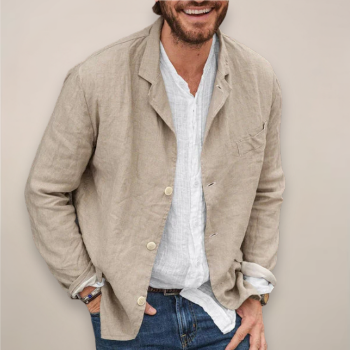 Linnen Heren Colbert met Knoopsluiting Reverskraag Lichtgewicht Zomer Blazer Smart Casual Zakelijk Jasje | Sulvida