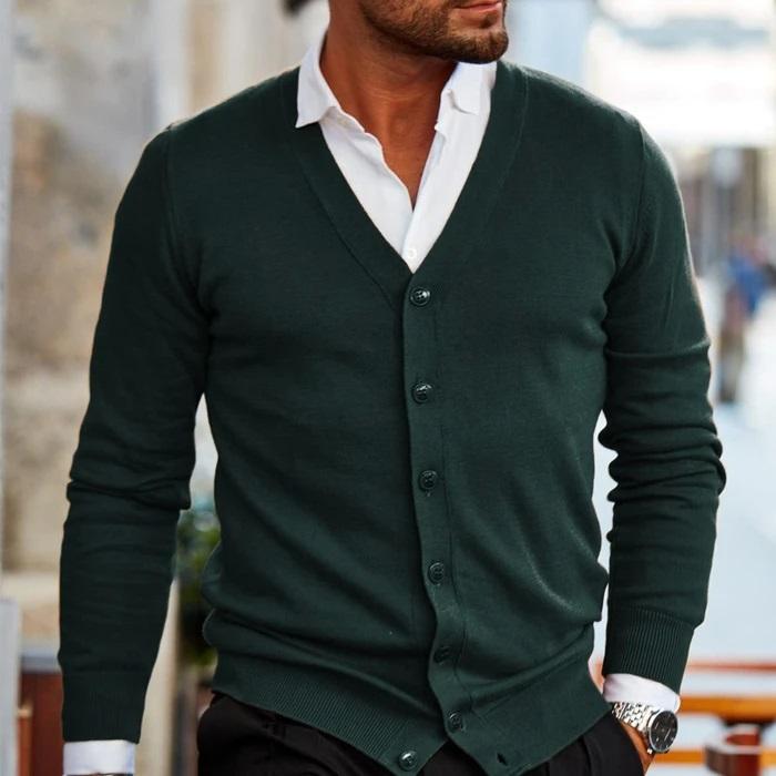 Heren Vest met V-hals en Knoopsluiting Geribbelde Manchetten Slim Fit Cardigan Zakelijk Casual Stijlvol | Sulvida