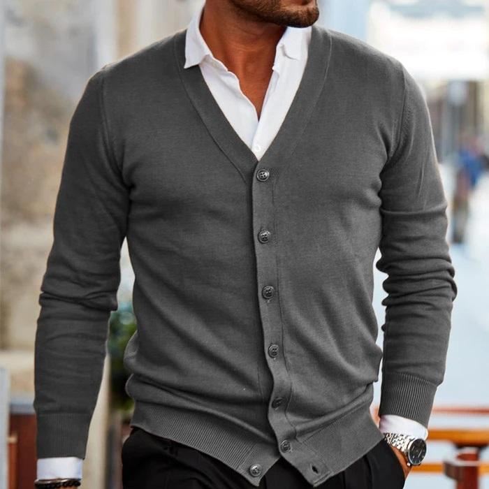 Heren Vest met V-hals en Knoopsluiting Geribbelde Manchetten Slim Fit Cardigan Zakelijk Casual Stijlvol | Sulvida