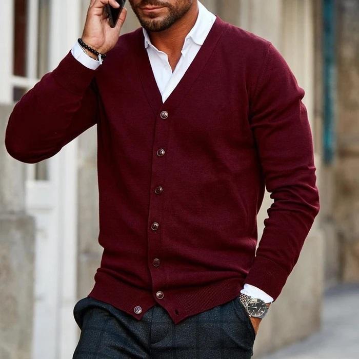 Heren Vest met V-hals en Knoopsluiting Geribbelde Manchetten Slim Fit Cardigan Zakelijk Casual Stijlvol | Sulvida