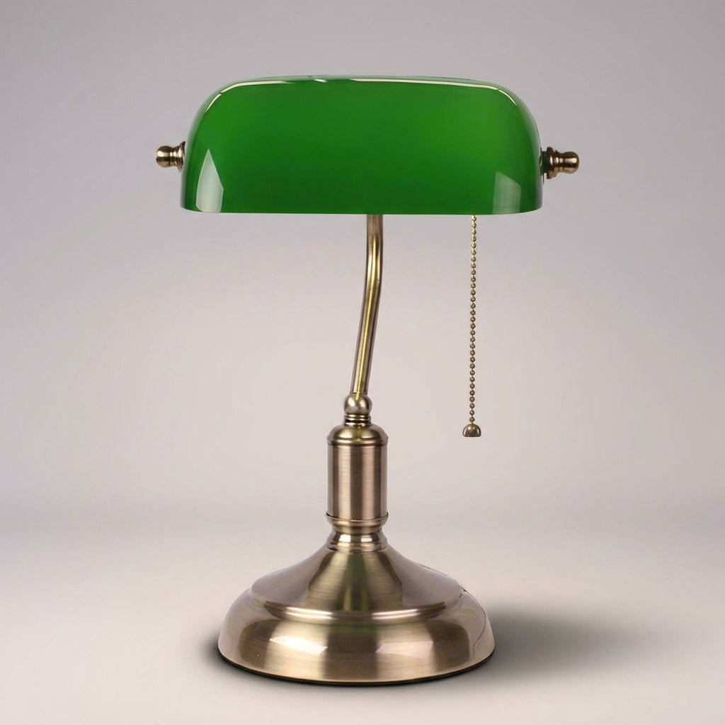 Lampe de bureau avec abat-jour vert et pied en métal, lampe de banquier classique, éclairage de bureau, lampe de table vintage rétro | Sulvida