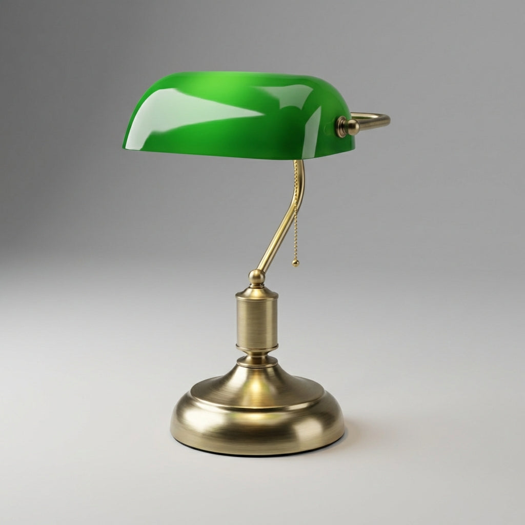 Lampe de bureau avec abat-jour vert et pied en métal, lampe de banquier classique, éclairage de bureau, lampe de table vintage rétro | Sulvida