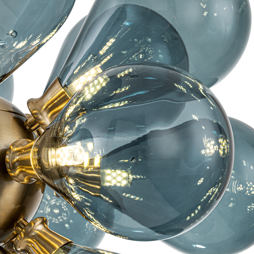 Glazen Kroonluchter 18 Lichtpunten Blauw Goud Eetkamer Woonkamer Decoratief Hanglamp Design Statement | Sulvida