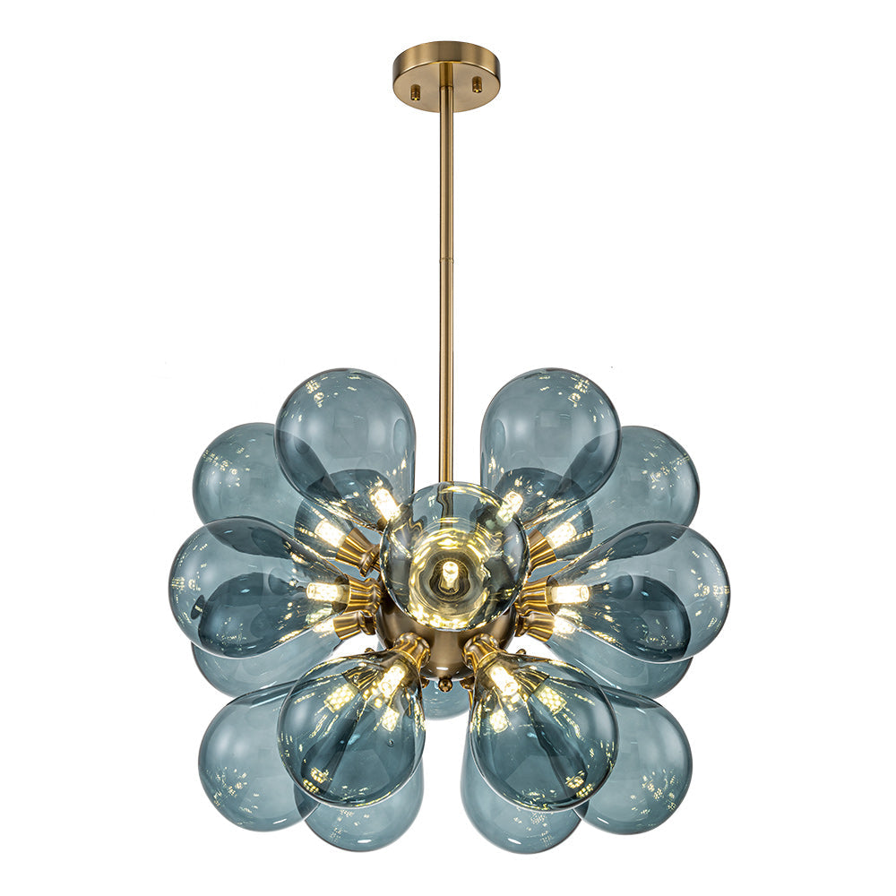 Glazen Kroonluchter 18 Lichtpunten Blauw Goud Eetkamer Woonkamer Decoratief Hanglamp Design Statement | Sulvida