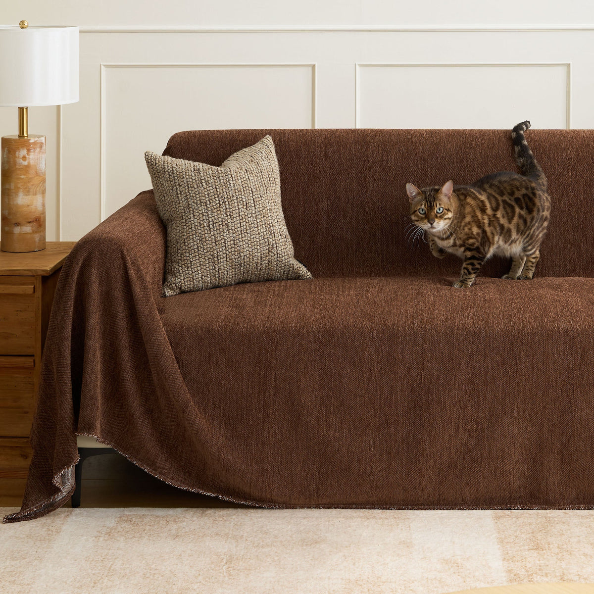 Geweven Bankhoes Visgraat Patroon Meubelbeschermer Huisdiervriendelijk Wasbaar Decoratief Sofa Woonkamer | Sulvida