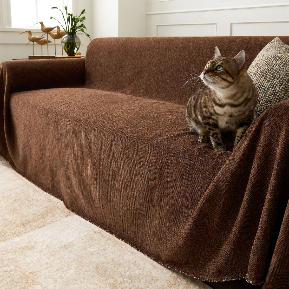 Geweven Bankhoes Visgraat Patroon Meubelbeschermer Huisdiervriendelijk Wasbaar Decoratief Sofa Woonkamer | Sulvida