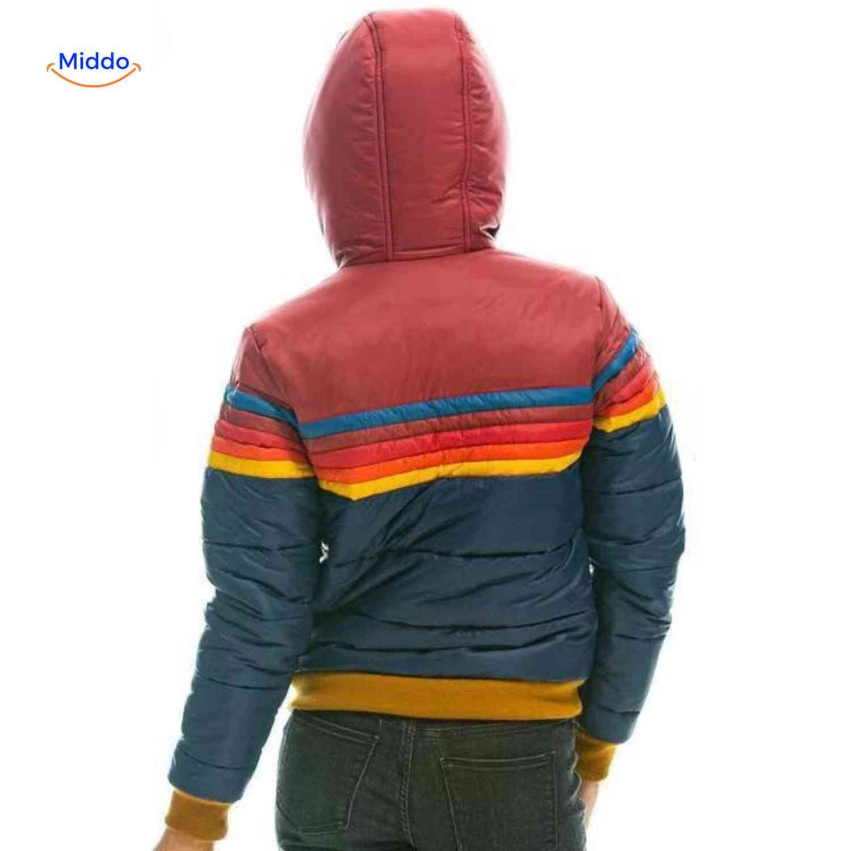 Gewatteerde Damesjas met Capuchon Lichtgewicht Ritssluiting Kleurrijk Retro Design Winterjas Maat XS-3XL | Sulvida
