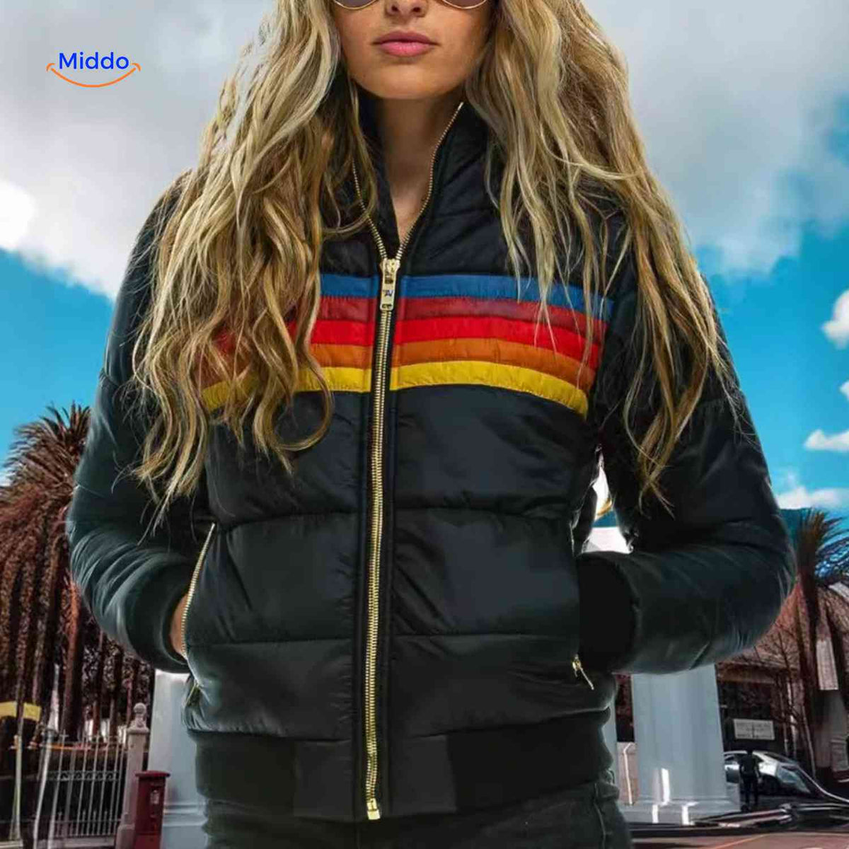 Gewatteerde Damesjas met Capuchon Lichtgewicht Ritssluiting Kleurrijk Retro Design Winterjas Maat XS-3XL | Sulvida