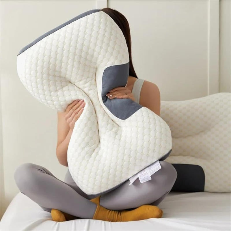 Ergonomisch Neksteunkussen Polyester Wit & Grijs 40x65cm voor Optimaal Slaapcomfort en Nekondersteuning | Sulvida