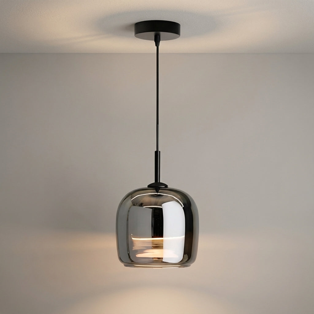 Compacte Hanglamp Rond Getint Glas E27 Fitting Modern Design Glanzend Afwerking Eettafel Woonkamer Eetkamer | Sulvida