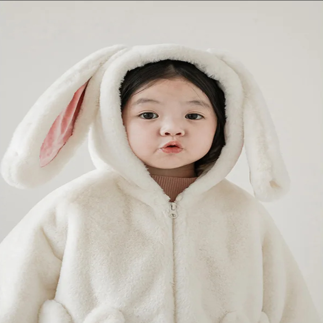 Bunny Pluche Winterjas met Capuchon voor Kinderen – Zachte Warme Jas met Hazenoren en Fleece Voering | Sulvida