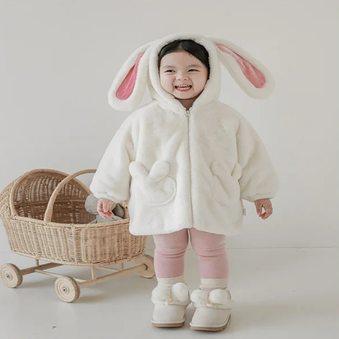 Bunny Pluche Winterjas met Capuchon voor Kinderen – Zachte Warme Jas met Hazenoren en Fleece Voering | Sulvida
