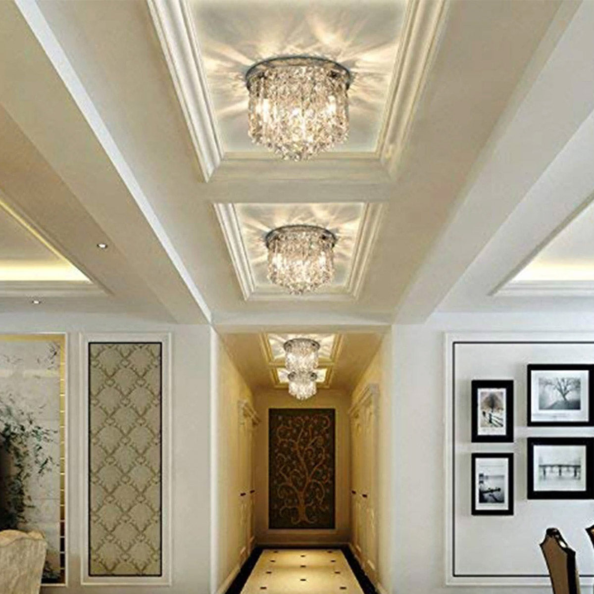 Kristallen plafondlamp rond chroom Ø30-60cm hangverlichting glamour slaapkamer woonkamer kroonluchter | Sulvida