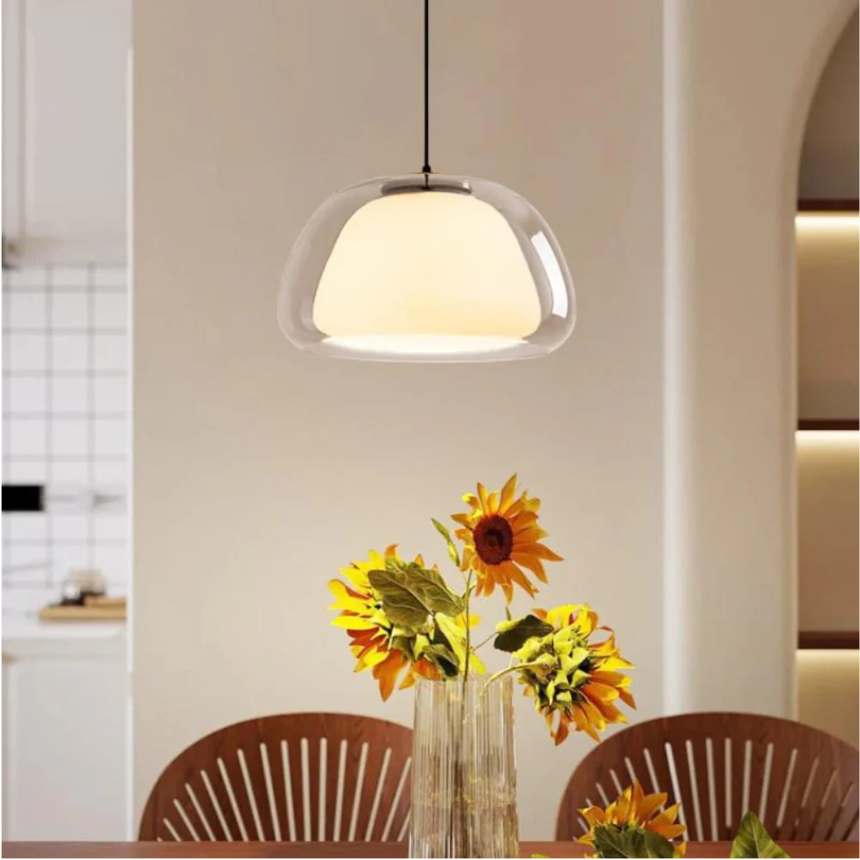 Glazen hanglamp met E27 fitting 25 cm diameter transparant design voor keuken eetkamer hal woonkamer | Sulvida