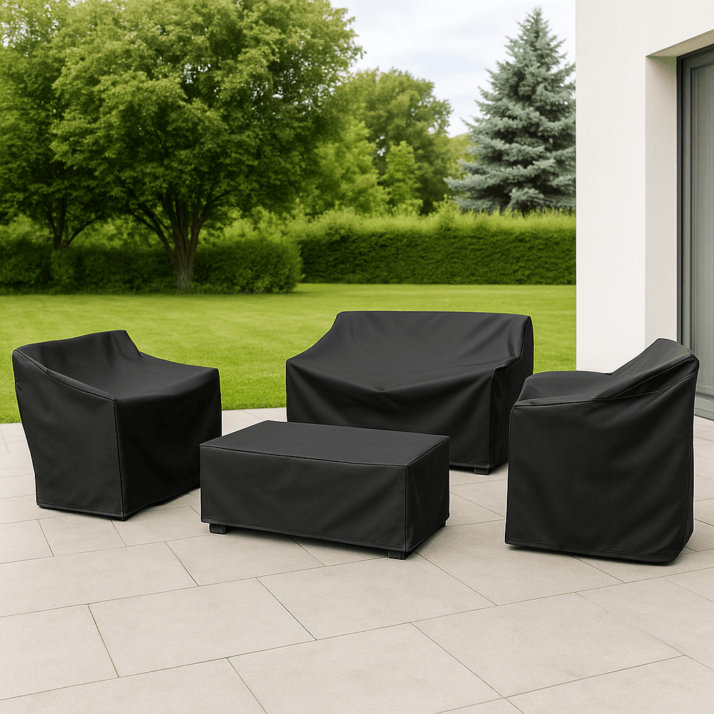 Tuintafelhoes Waterdicht Polyester Zwart Zilver Bescherming Weer Vuil Tuinmeubels Afdekking Buitentafel | Sulvida