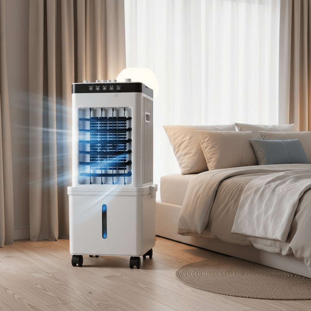 Mobiele Luchtkoeler 3-in-1 Ventilator met Bevochtiging Luchtzuivering Verrijdbaar Verstelbaar IJstank Timer | Sulvida