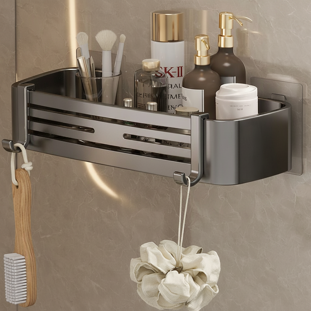 Aluminium Wandplank Badkamer Zelfklevend Zonder Boren Rek Opbergen Waterdicht Doucherek Organizer Plank | Sulvida