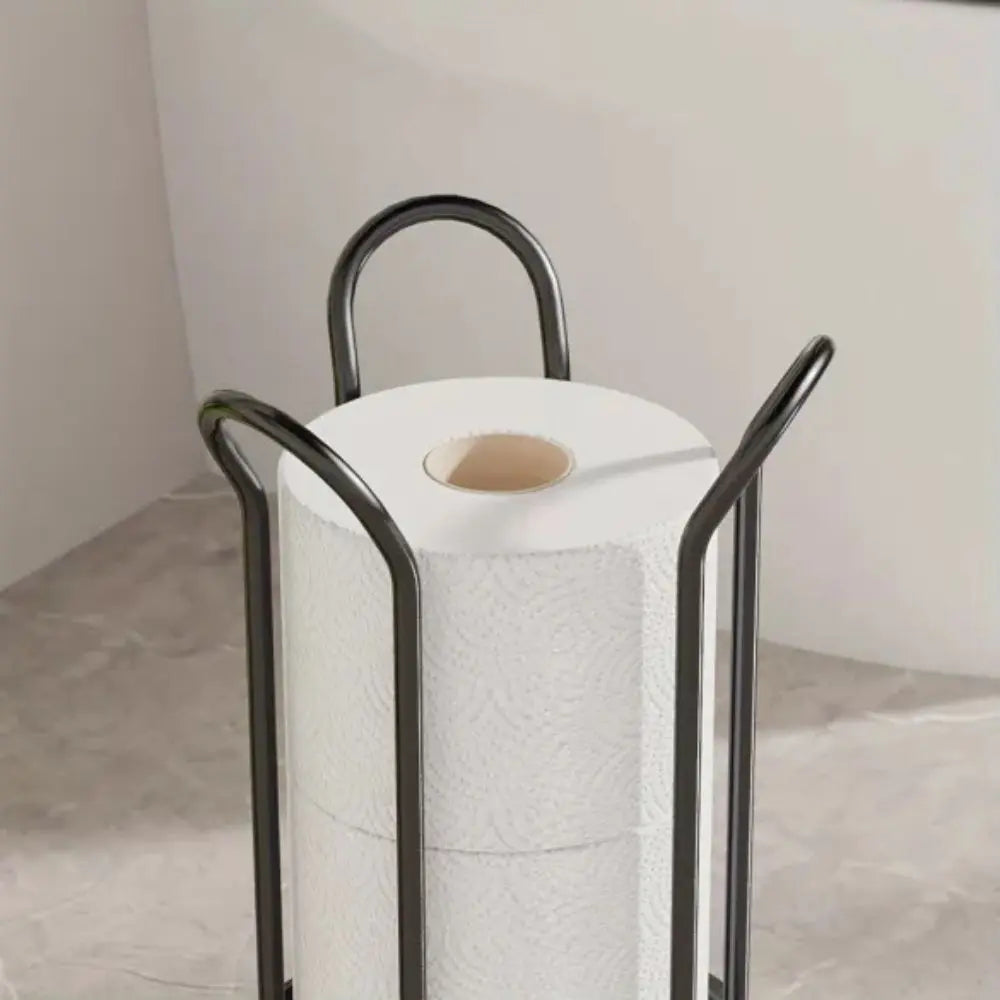 Staande toiletrolhouder met metalen staaf voor verticale opslag meerdere rollen badkamer chroom zwart | Sulvida